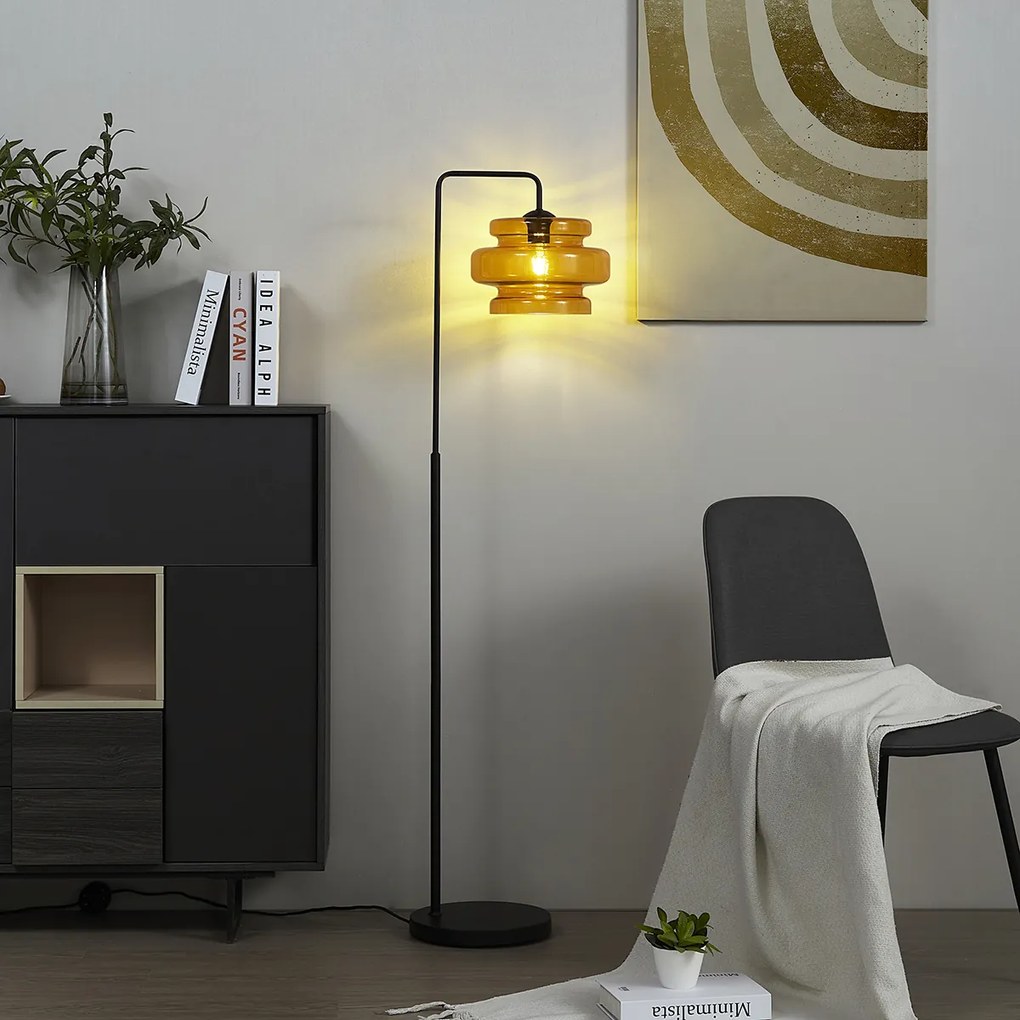 Candeeiro de pé retro preto com vidro laranja - Denise
