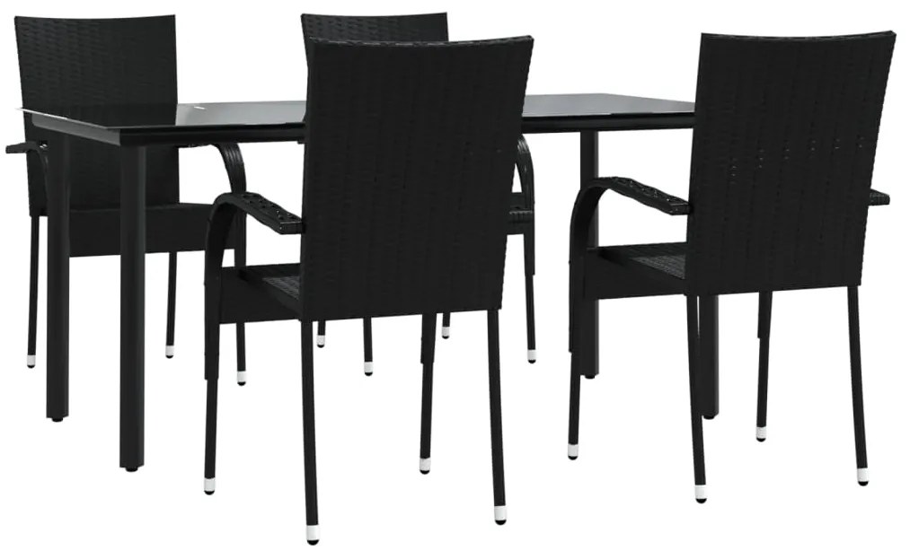 5 pcs conjunto de jantar p/ jardim vime PE preto