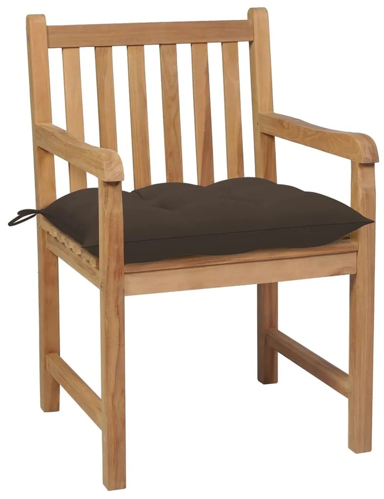 Cadeiras de jardim c/ almofadões cinza-acast. 6 pcs teca maciça