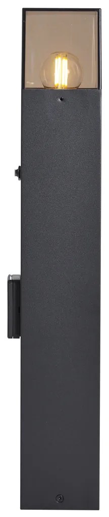 Luminária de Poste Exterior Moderna Preta com Vidro Fumado 50cm com Sensor Crepuscular IP44 - Denmark Moderno