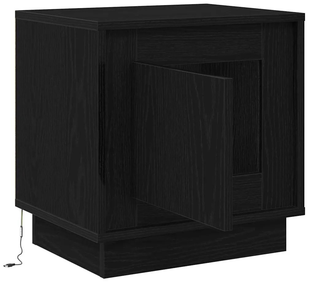 Criado-mudo com Luzes LED Carvalho Preto 44x34,5x45 cm