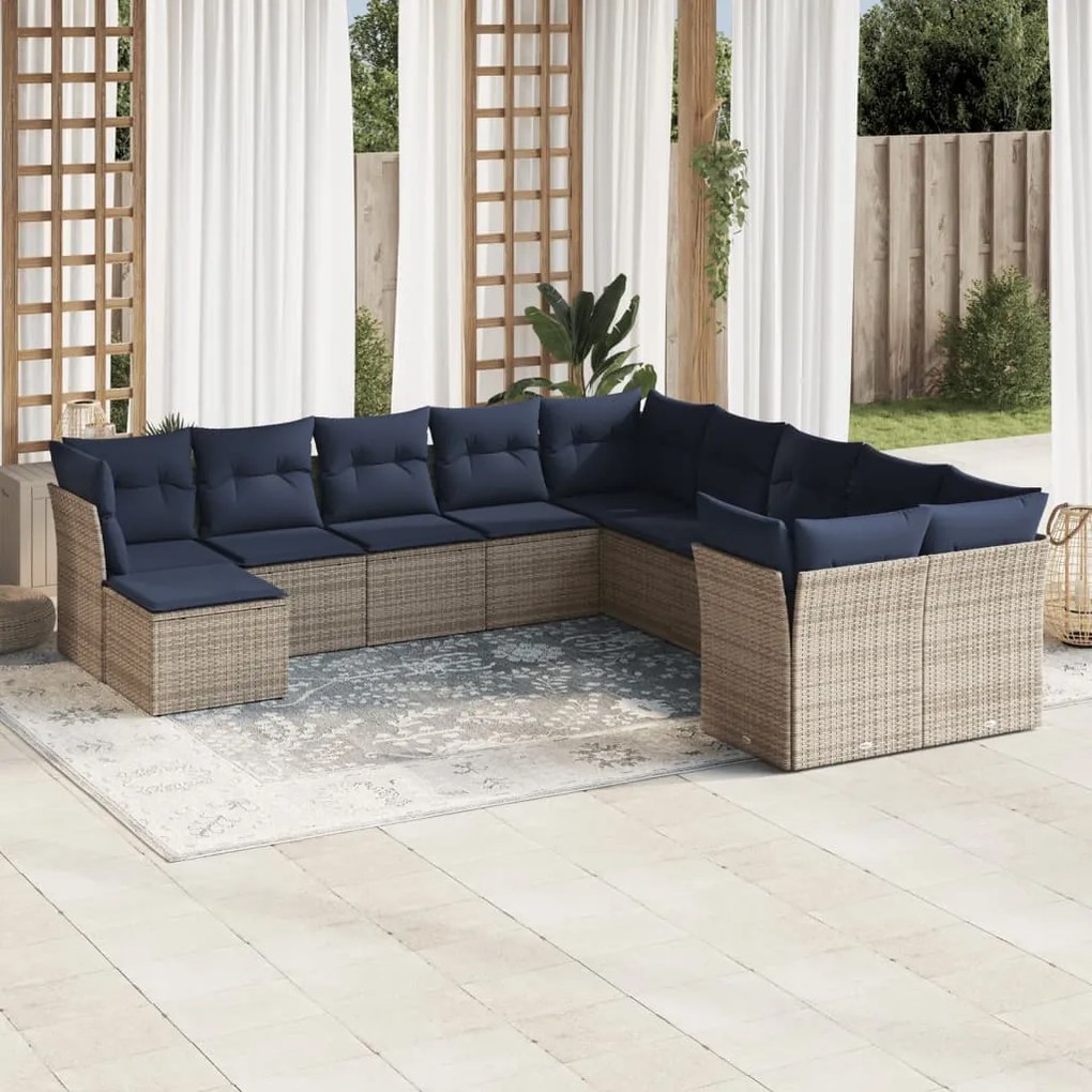 vidaXL 11 pcs conjunto sofás de jardim c/ almofadões vime PE cinzento