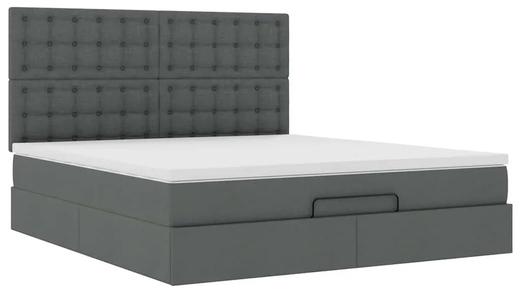 Estrutura de cama otomana com colchão tecido cinzento escuro