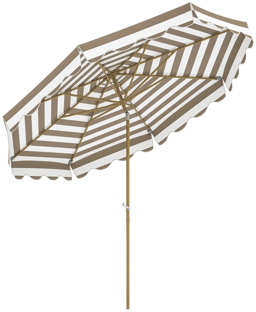 Chapéu de Sol de Jardim com Ângulo Ajustável Inclinável e Manivela Proteção UV 50 + Ø268x237 cm Cinzento claro, branco e caqui