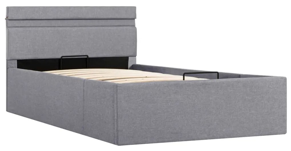 Cama hidráulica c/ arrumação LED 100x200cm tecido cinza-claro