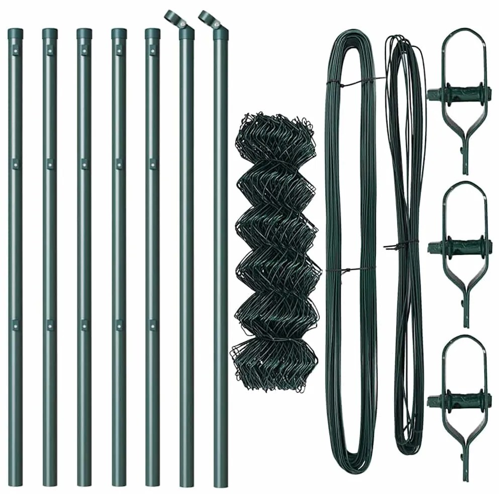 Conjunto de Postes de Cerca Verde 0.4 x 10 m Aço Galvanizado