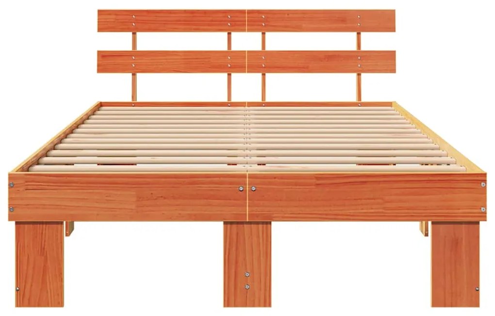 Estrado de Cama com Cabeceira Castanho Encerado 140x190 cm de Madeira