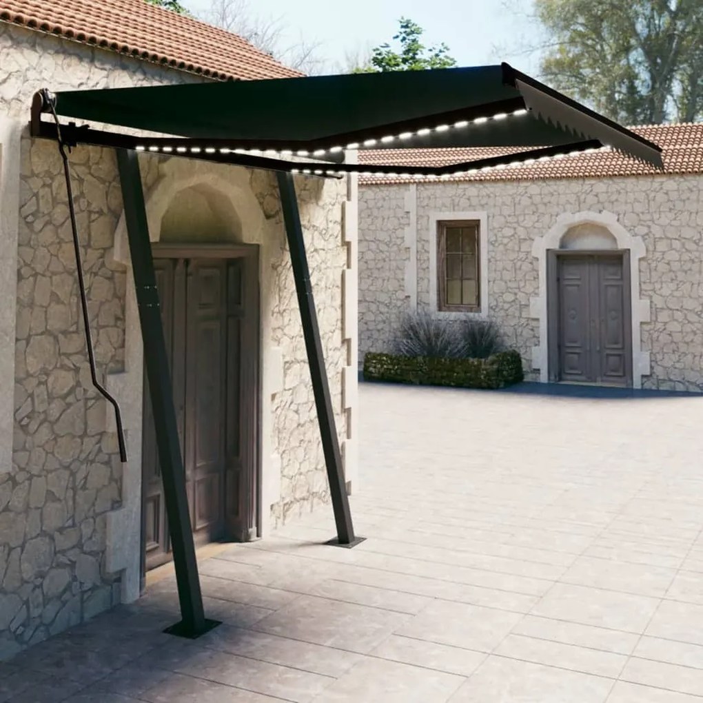 vidaXL Toldo automático c/ LED e sensor de vento 3,5x2,5 m antracite