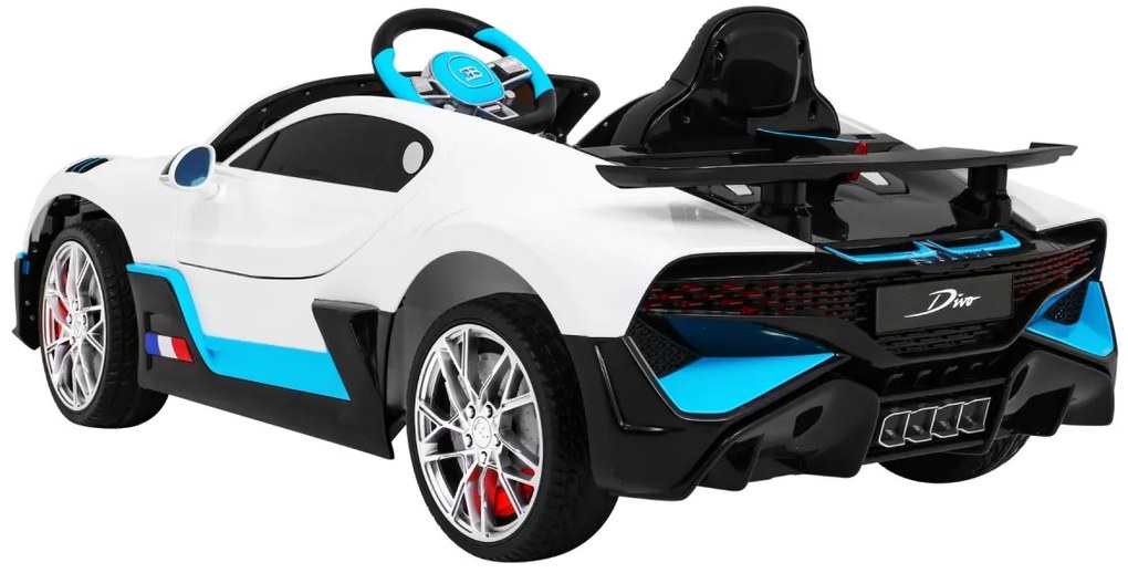 Carro elétrico para Crianças 12V Bugatti Divo Rodas de EVA, Assento de couro Branco