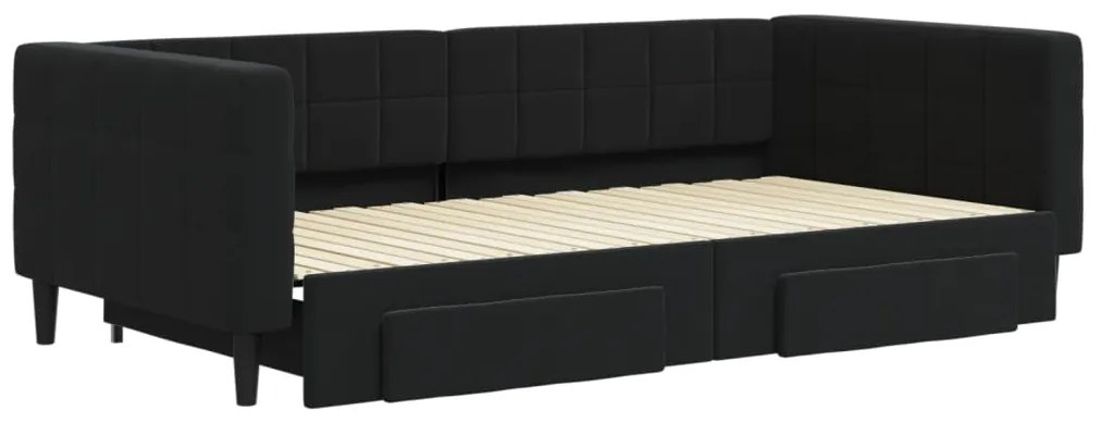 Sofá-cama com gavetão e gavetas 100x200 cm veludo preto