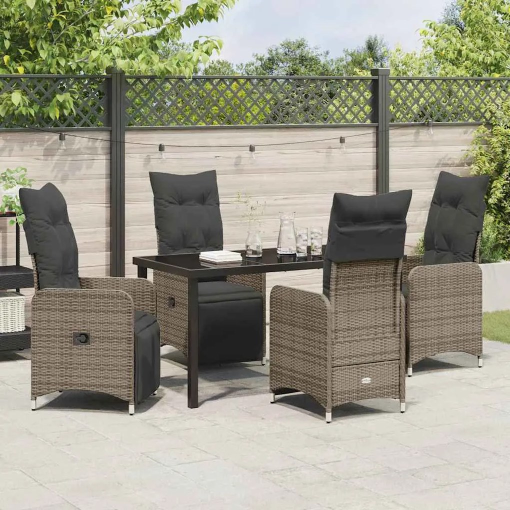 Conjunto de Jantar de Jardim 5 Peças com Almofadas em Rattan Sintético