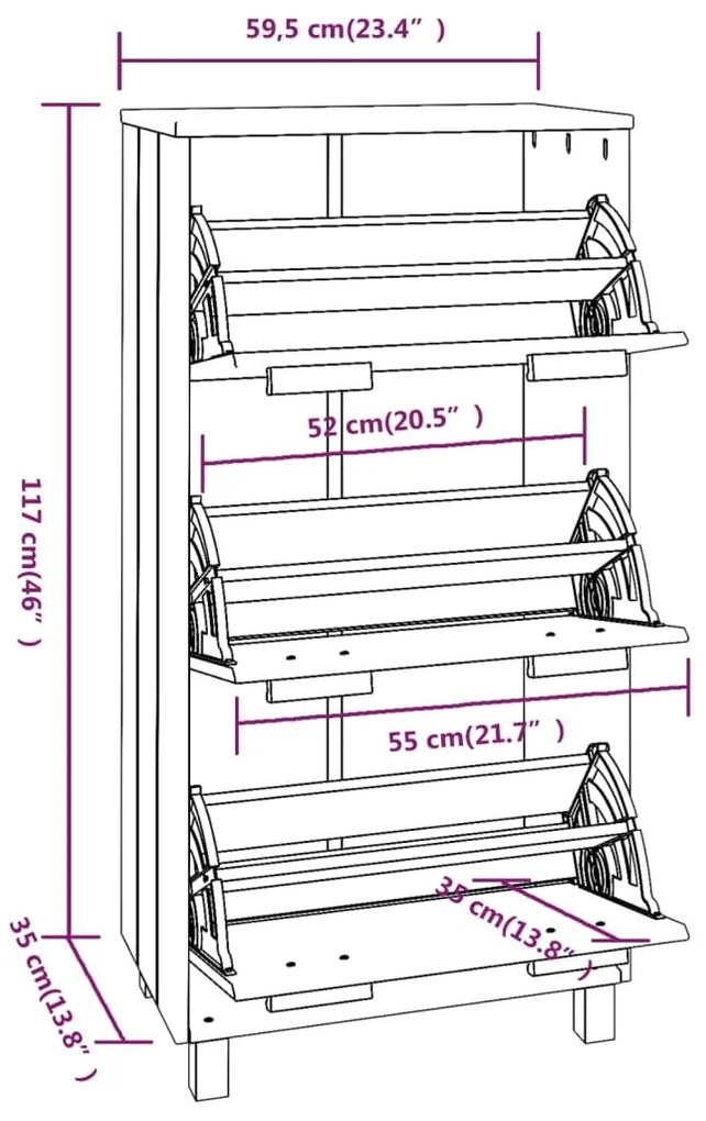 Sapateira HAMAR 59,5x35x117 cm pinho maciço cinza-claro