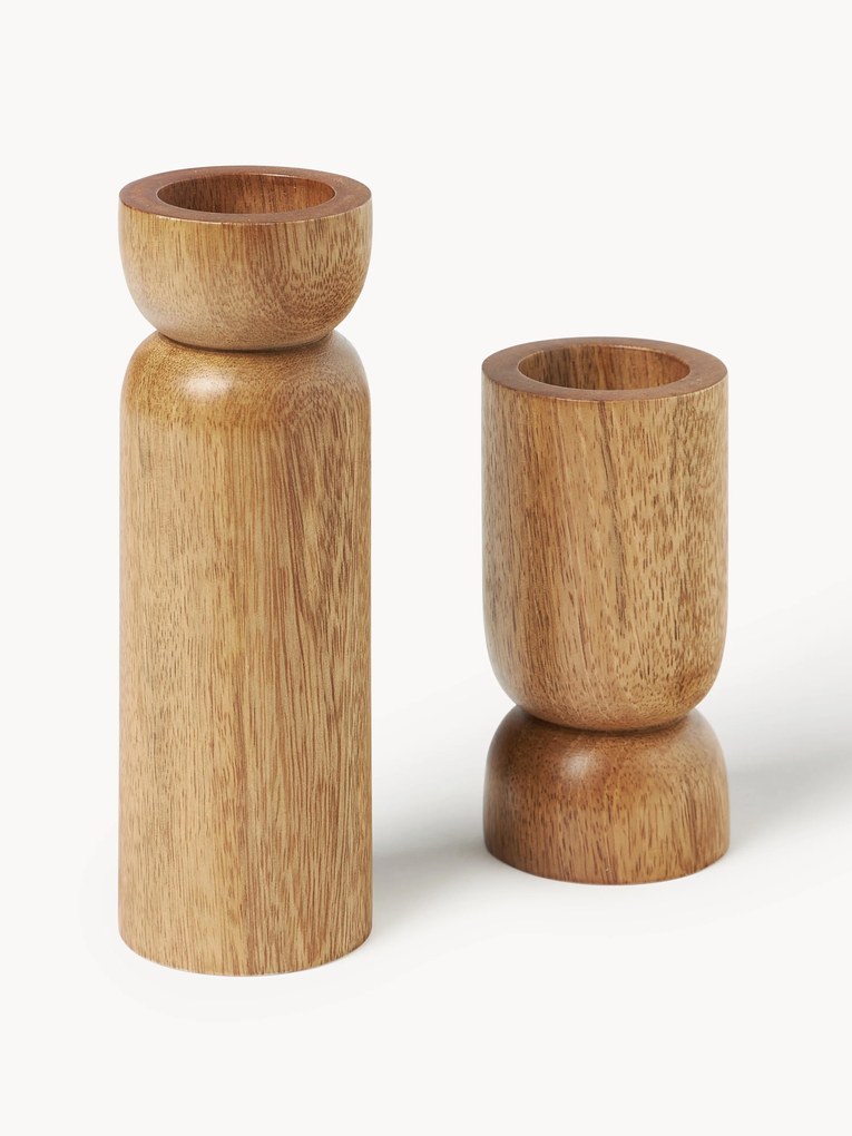 Suporte para velas em madeira de manga Matti, conjunto de 2