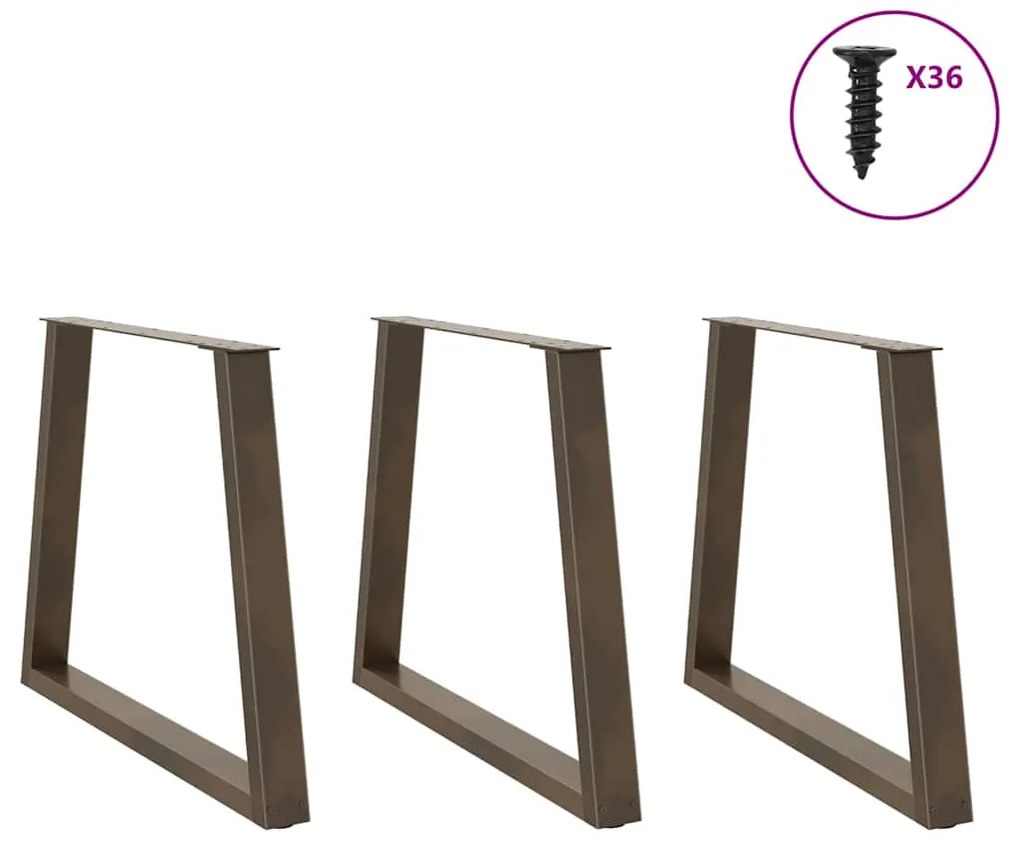 Pés para mesa de jantar em formato de V, 3 peças, aço natural, 70x(72-