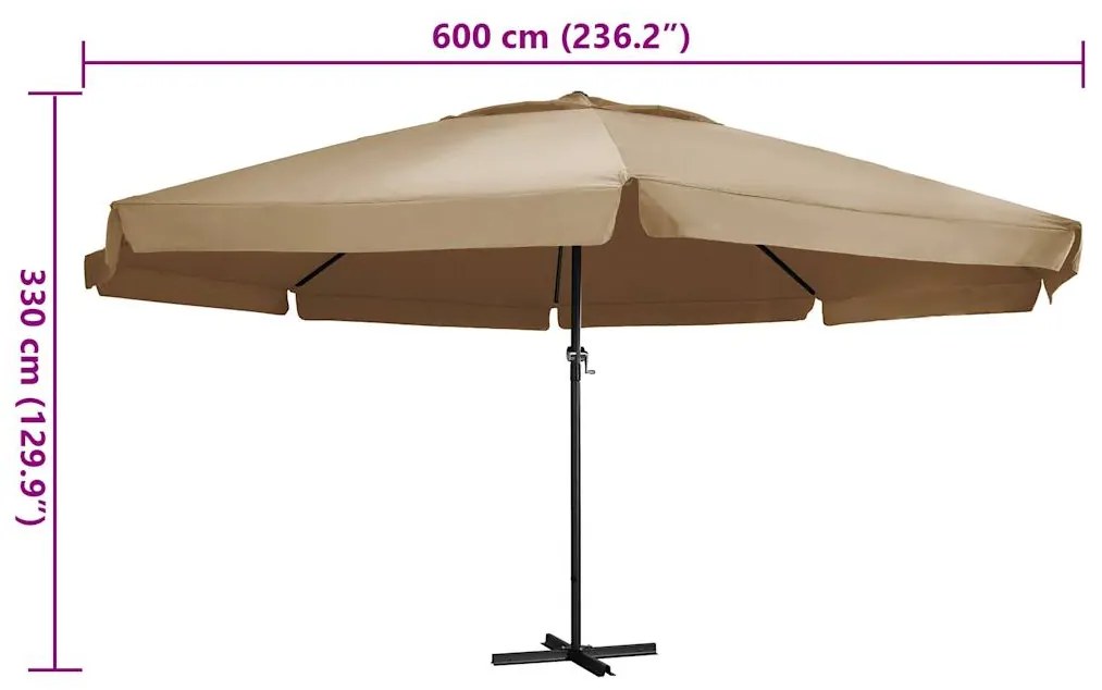 Guarda-sol jardim c/ poste alumínio 600 cm cinza-acastanhado
