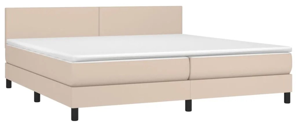 Cama box spring c/colchão/LED 200x200cm couro artif. cappuccino