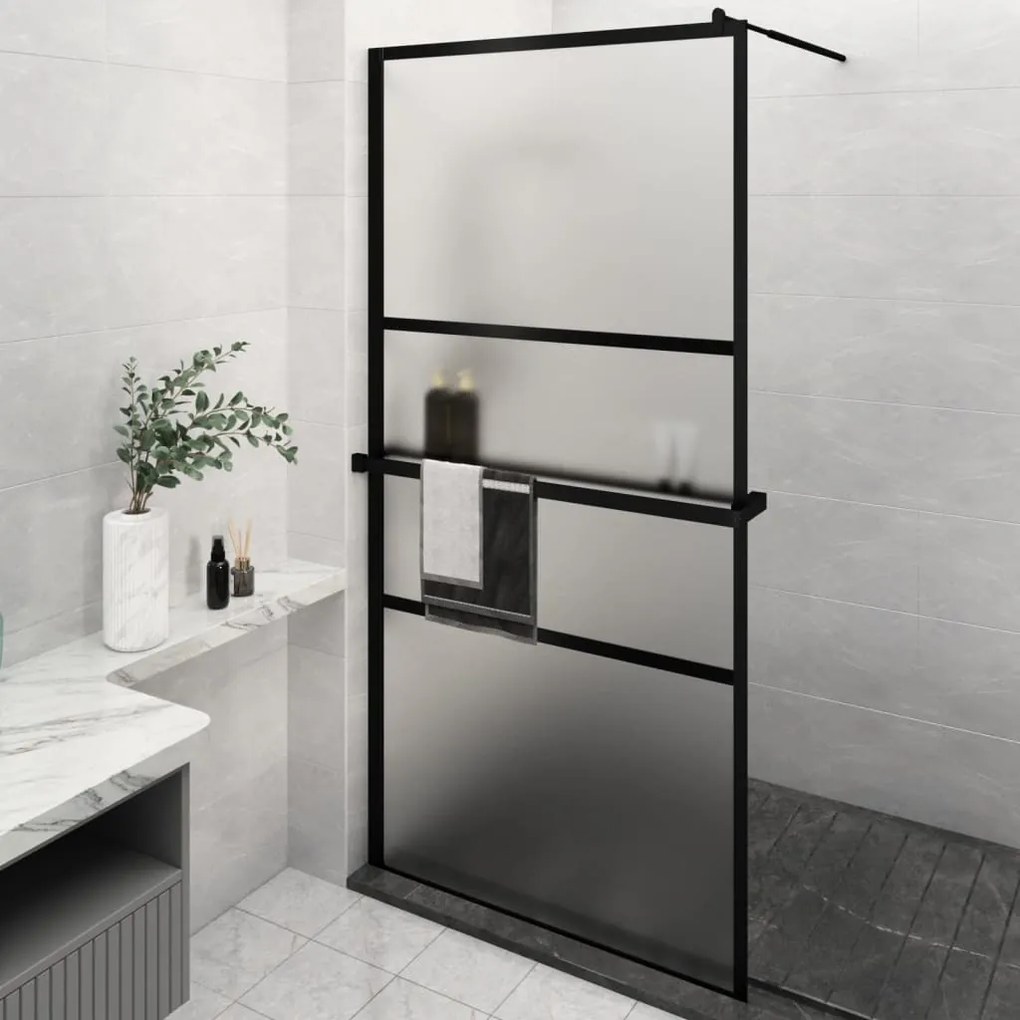 vidaXL Divisória chuveiro+prateleira 115x195 vidro ESG/alumínio preto