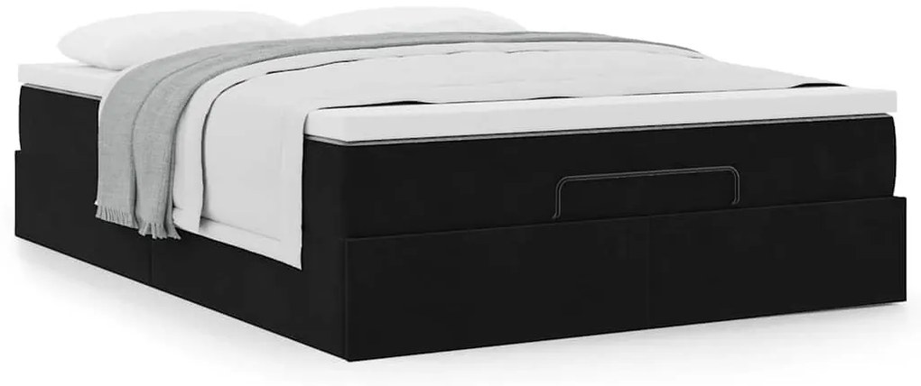 Estrutura de cama otomana com colchão 140x190 cm veludo preto