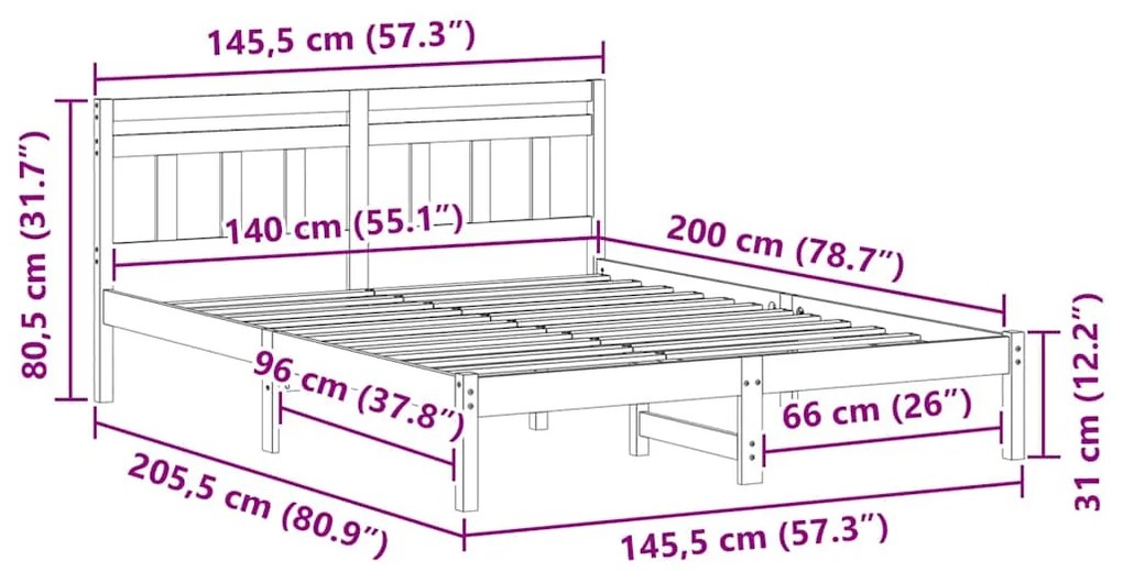 Estrutura da Cama Branco 140 x 200 cm Madeira de pinho maciça