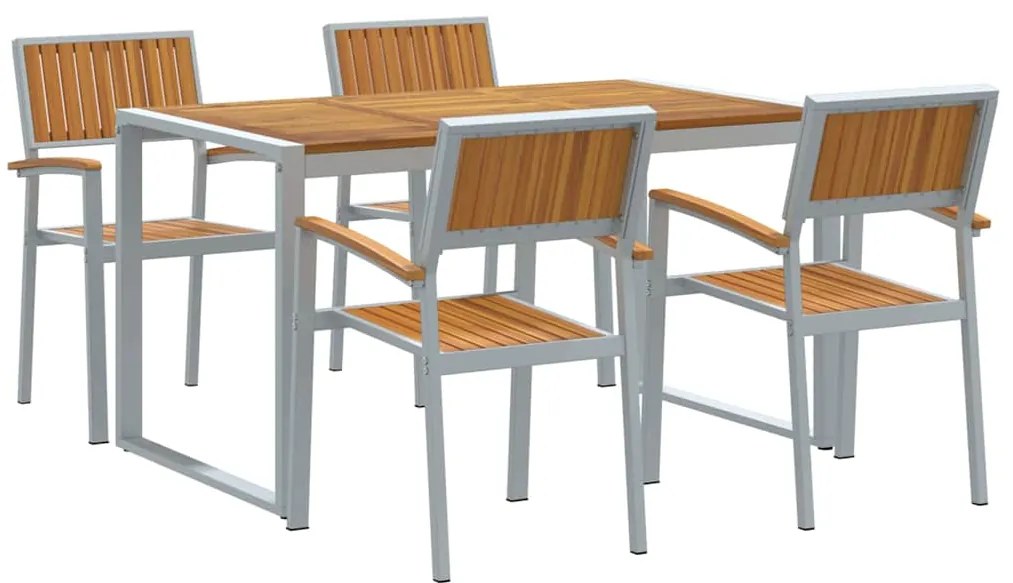Conjunto de Jantar de 5 Peças Madeira Maciça de Acácia e Metal