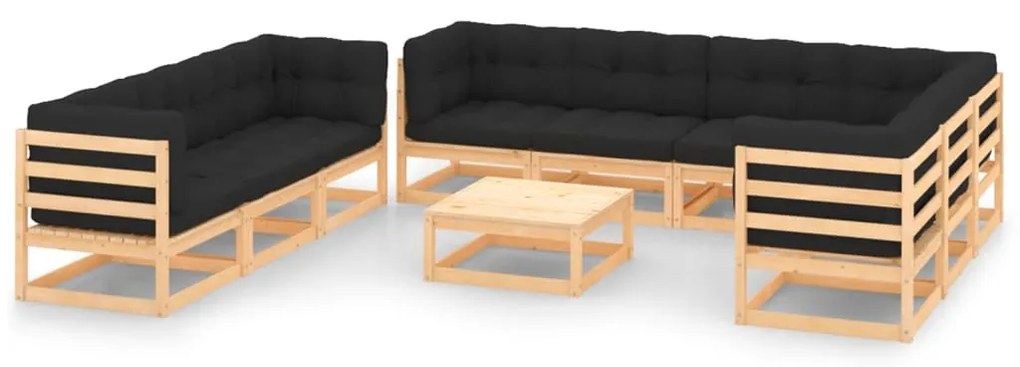 10 pcs conjunto lounge de jardim c/ almofadões pinho maciço