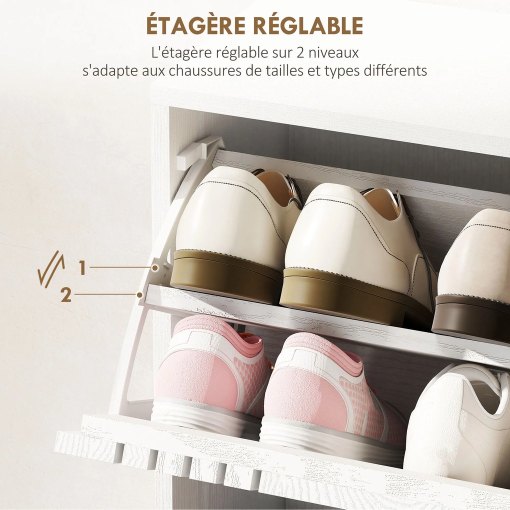 Sapateira com 3 portas 63 x 24 x 117 cm, com capacidade para 18 pares, de madeira, , branca