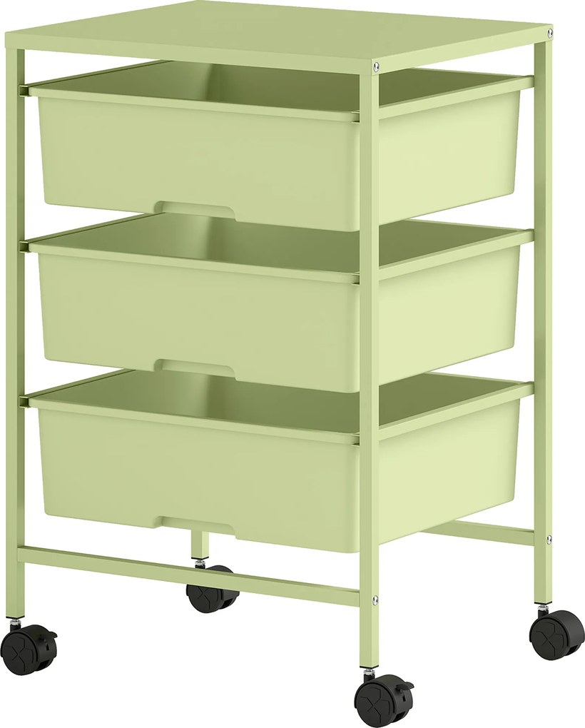 Carrinho Auxiliar com Rodas Carrinho de Cozinha de 3 Níveis com 3 Cestos e Estrutura de Aço 40,8x33,5x60,5 cm Verde