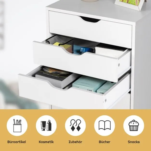 Armário de escritório com rodas com 7 gavetas, rodas bloqueáveis 48 x 40 x 89 cm branco