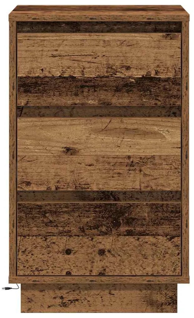 Mesa de Cabeceira com LED Madeira Velha 39x34,5x65 cm Madeira de Engen
