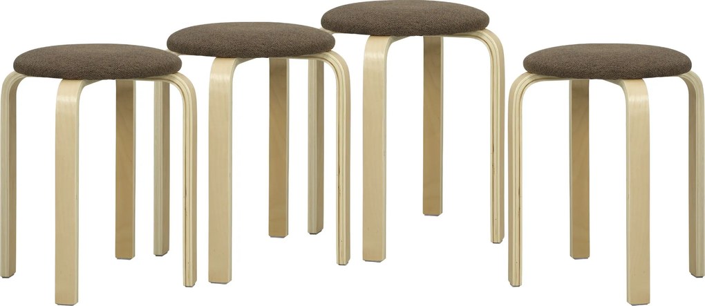 Conjunto de 4 Bancos Empilháveis Redondos (MESA NÃO INCLUIDA) Bancos Baixos de Cozinha com Assento Acolchoado Ø40x45 cm Castanho e Madeira