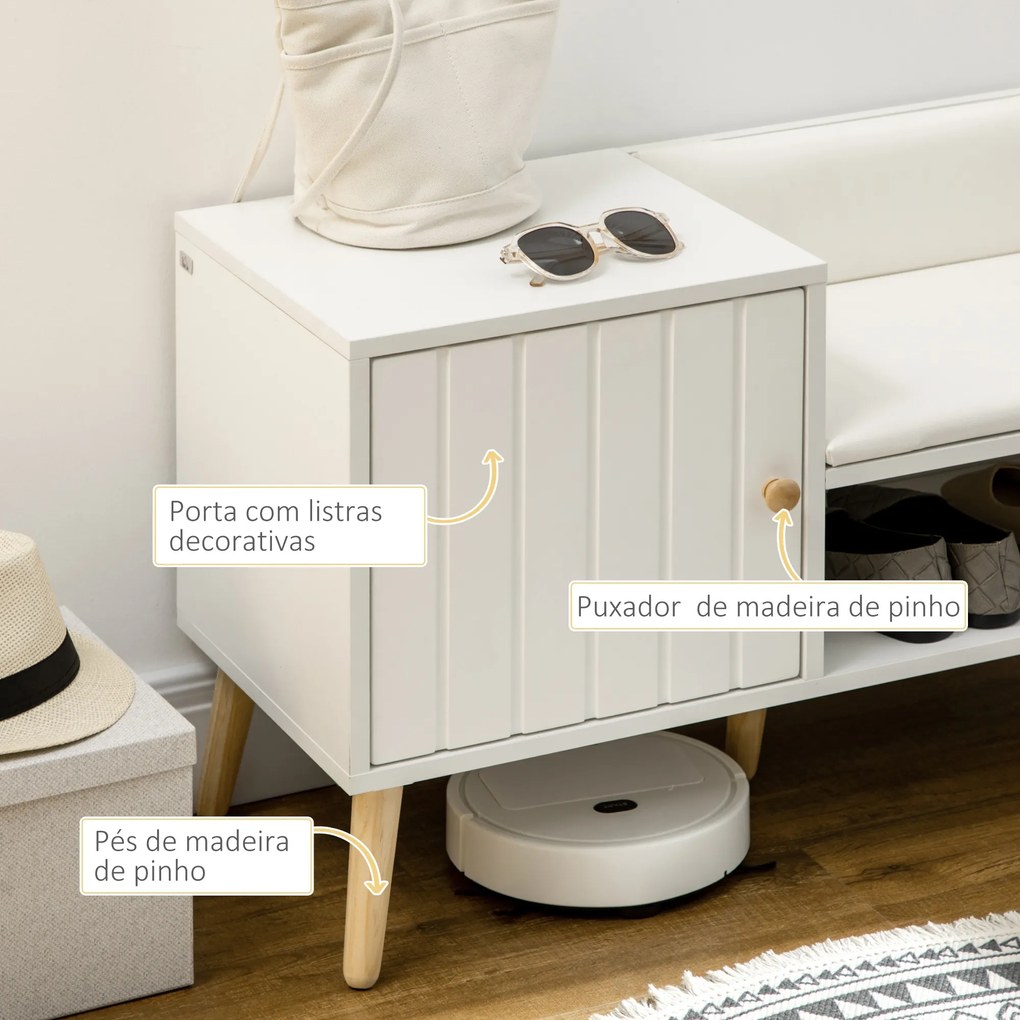 Banco Sapateiro com Compartimento Aberto e Almofada Acolchoada para 4 Pares de Sapatos para Entrada Corredor 80x33x49cm Branco