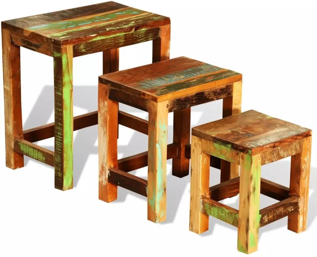 Mesas de encastrar vintage 3 pcs madeira reciclada