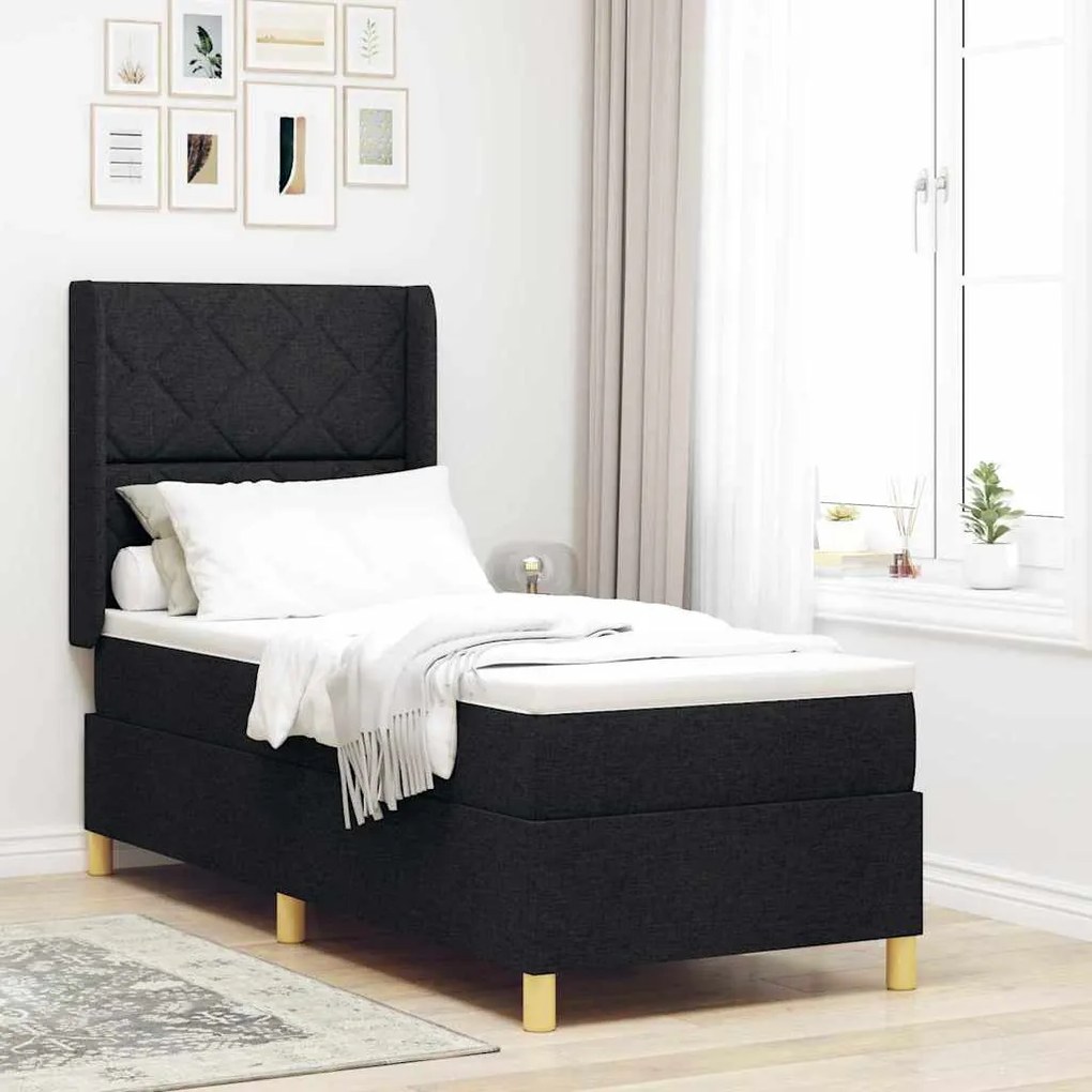 vidaXL Cama Box com colchão com cabeceira Preto 140 x 200 cm tecido