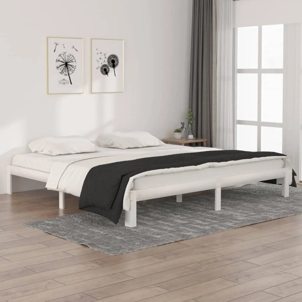 Estrutura de cama 200x200 cm pinho maciço branco