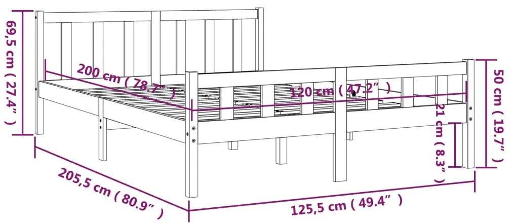 Estrutura de cama 120x200 cm madeira maciça cinzento
