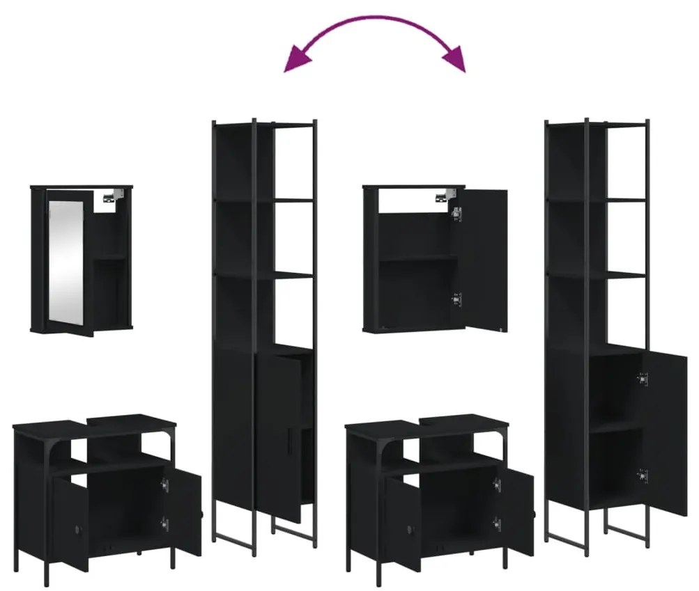 3 pcs conjunto móveis casa de banho derivados de madeira preto