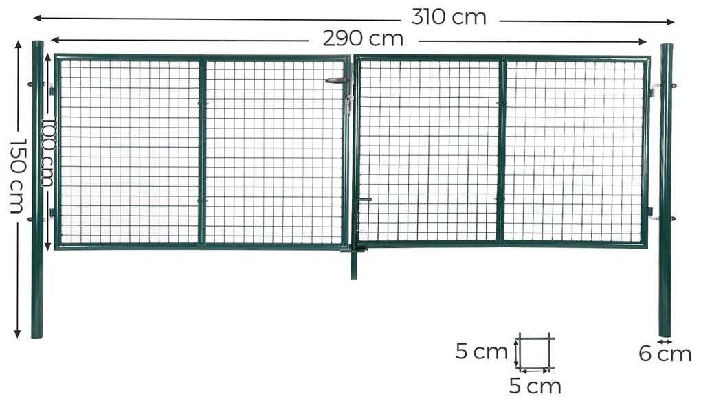 Portão Jardim duplo 310 x 6 x 150 cm aço galvanizado Verde