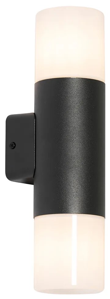 Candeeiro de parede exterior preto com cúpula opala 2 luzes IP44 - Odense Moderno