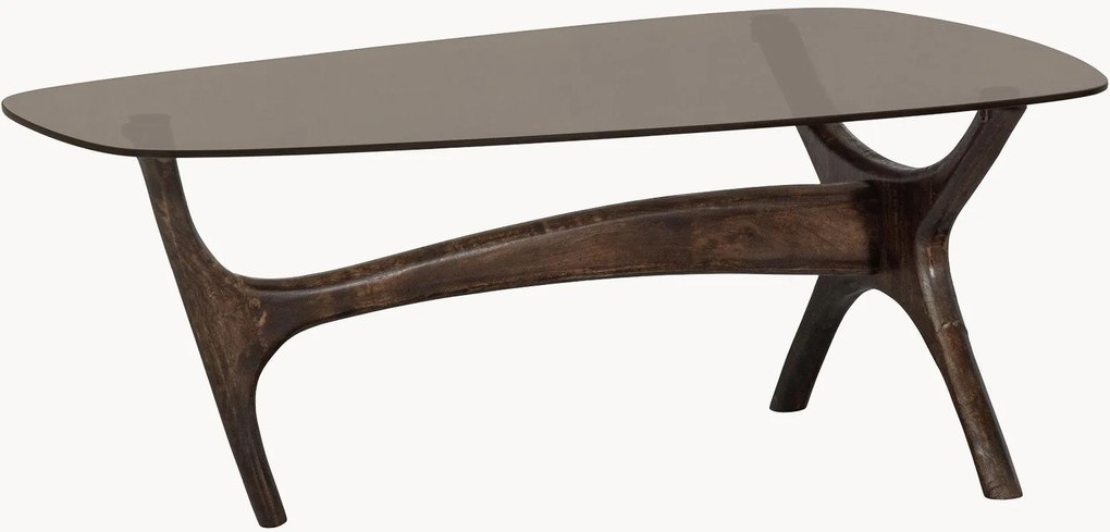 Mesa de centro em madeira de manga com tampo de vidro orgânica Flash