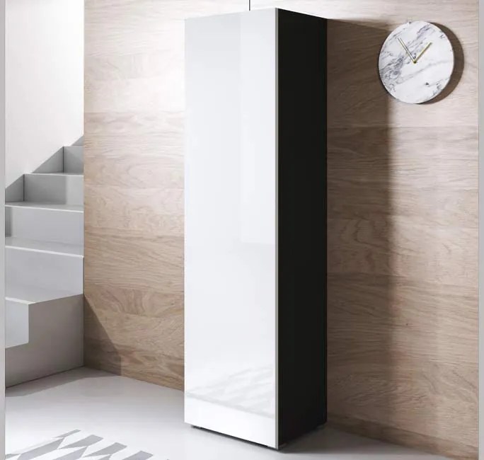 Armário Alto Leiko – Preto e Branco – 40x29x167 cm – Com Pés e Pratele