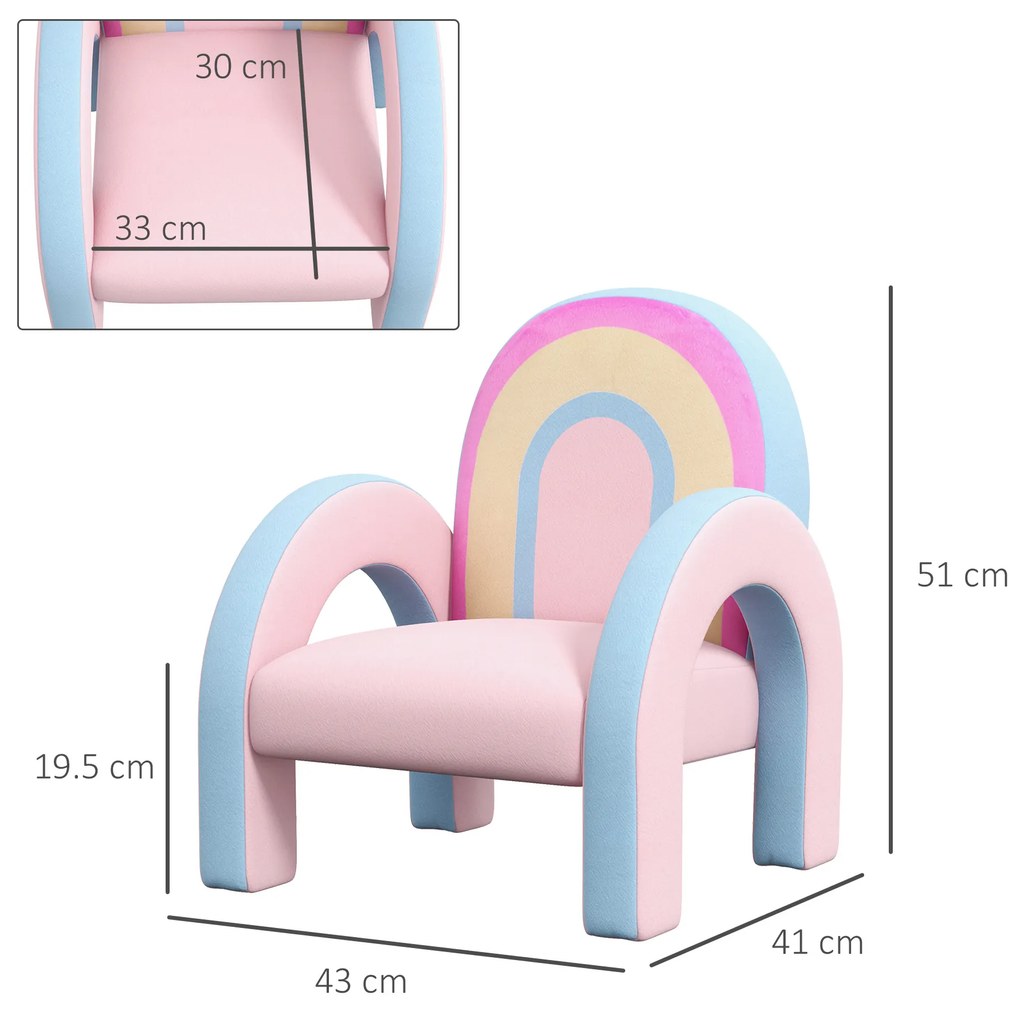 Poltrona para Crianças Pequenas em Forma de Arco Íris para Crianças de 1,5 a 5 Anos para Dormitório Sala de Estar kg 43x41x51 cm Rosa