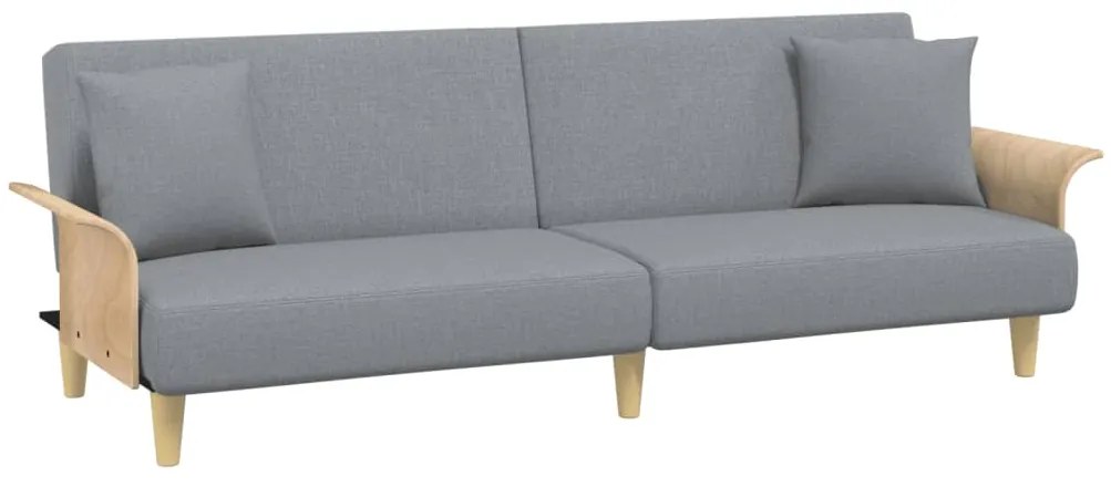 Sofá-cama 2 lugares c/ almofadas e apoio pés veludo cinza-claro