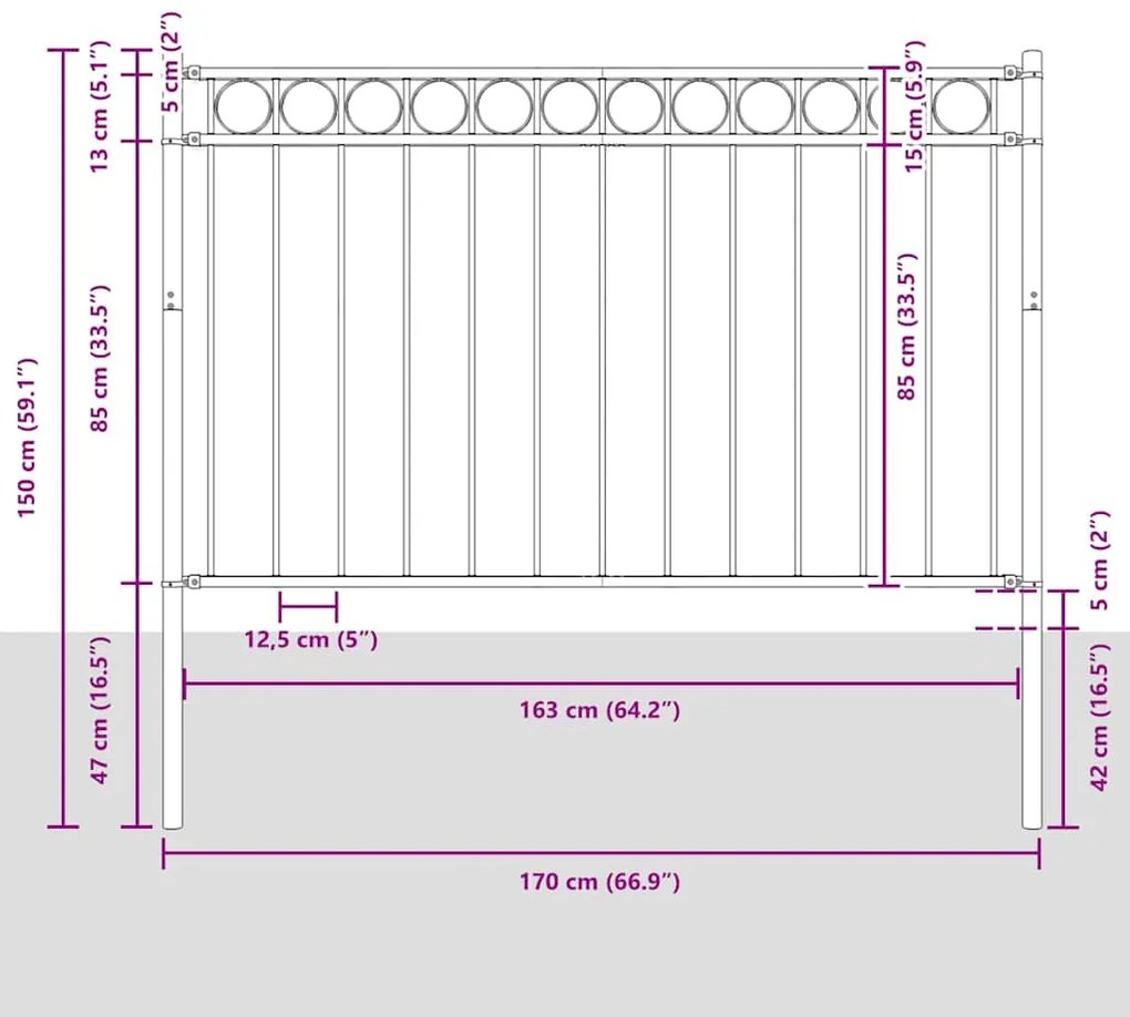 Cerca de Jardim Cinza 1,7x1 m em Aço
