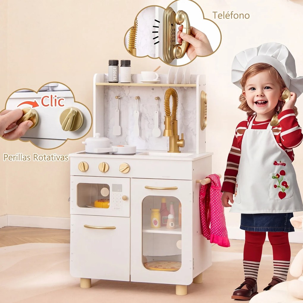 Cozinha de Brincar Infantil, 53 x 30 x 80 cm, Sistema Antitombo, Branco