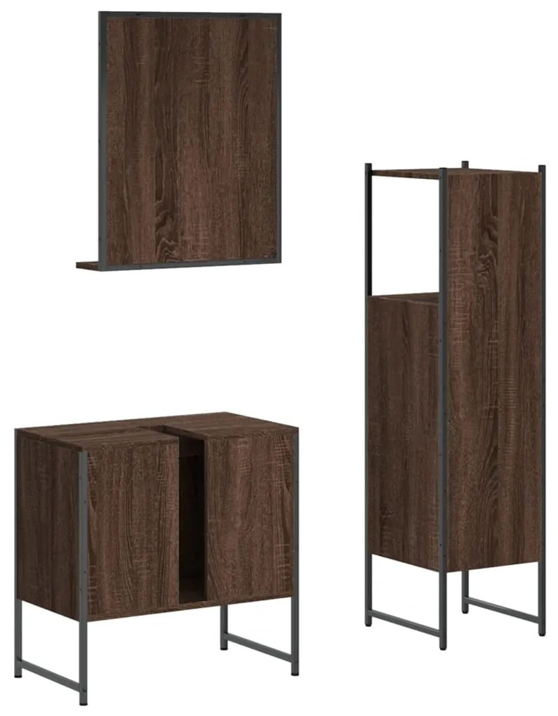 3 pcs conjunto móveis WC derivados de madeira carvalho castanho