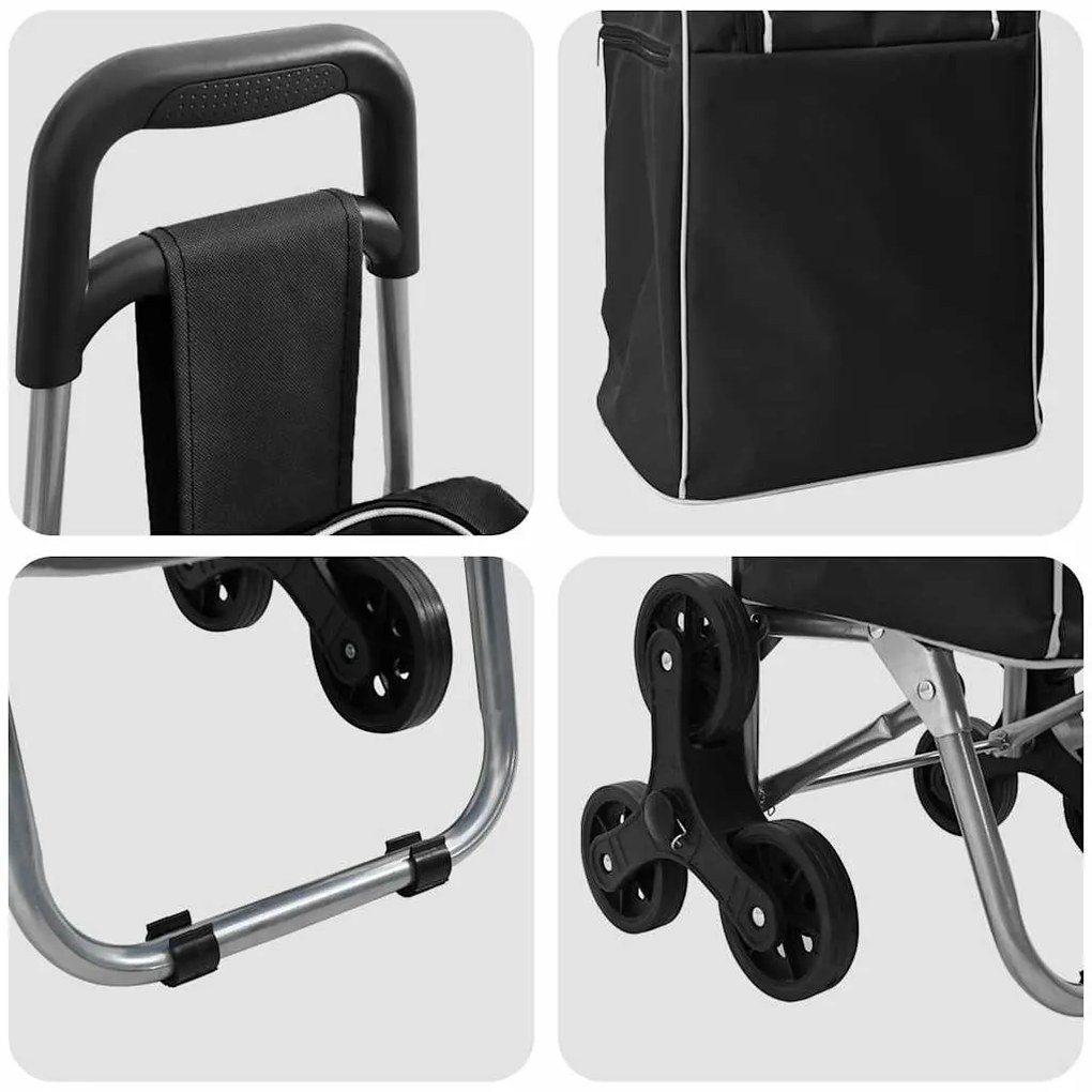 Carrinho de Compras vidaXL com Escada Preto 38 L