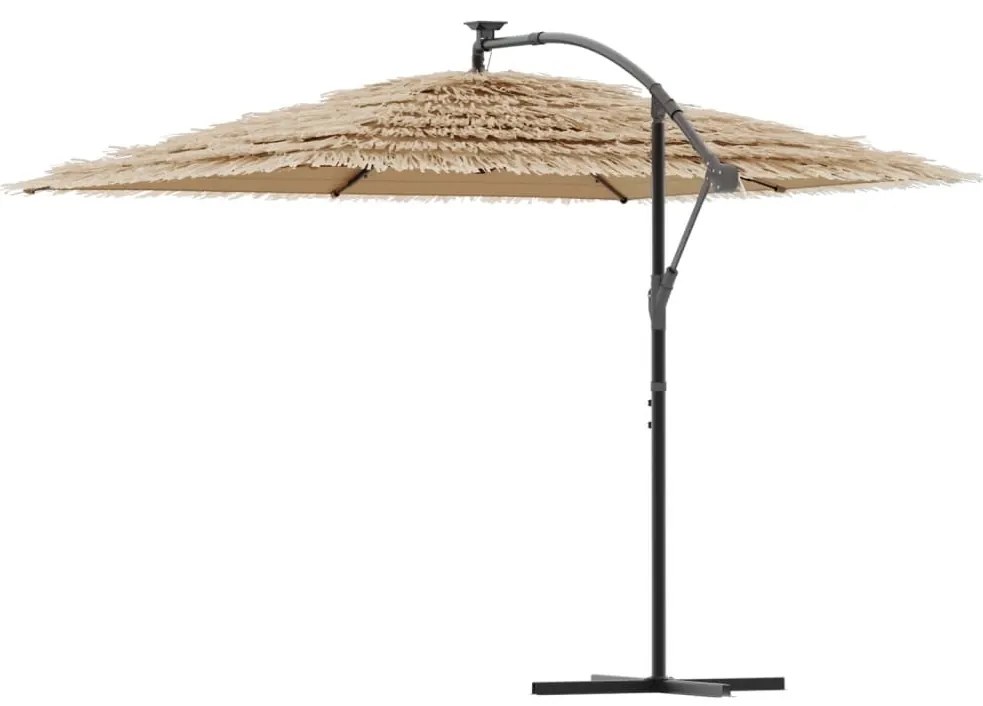 Guarda-sol c/ luzes LED e poste de aço 290x290x238 cm castanho