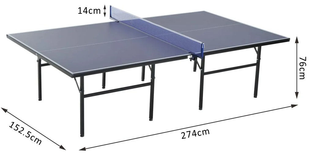 Mesa de Ping Pong Dobrável com Rede – Cor Azul – Aço e MDF – 152.5x274x76cm