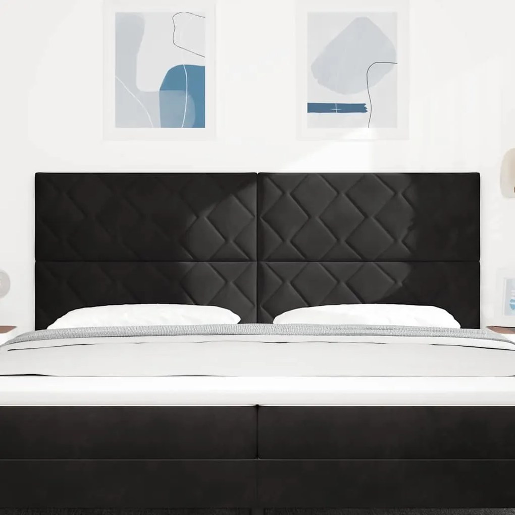 Cabeceira LED - Design em Blocos de Diamante - Preto - 200 cm - Veludo
