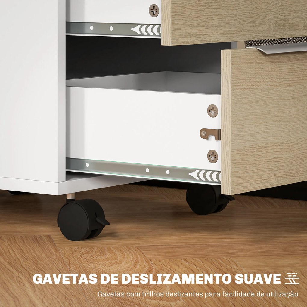 Bloco de Gavetas Móvel de Escritório com 3 Gavetas Fechadura Rodas e T